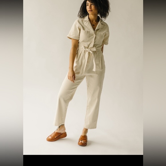 Pants - Piper and Scoot Fleming Tie Denim Jumpsuit in Natural Size Medium